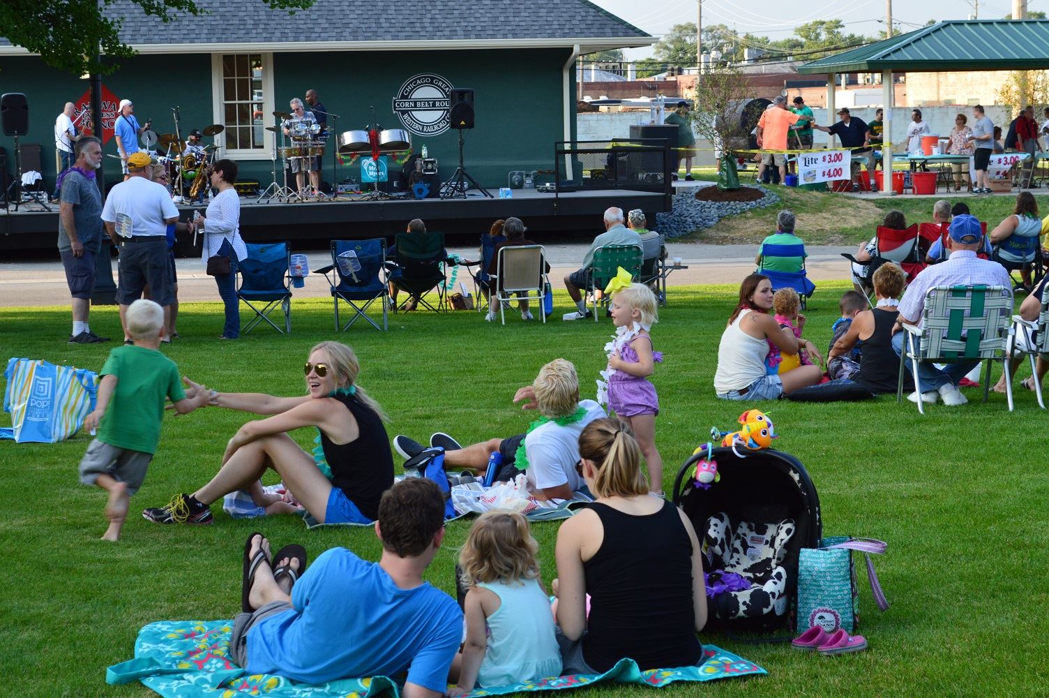 Community members sit on blankets and chairs at Cortesi Veterans Memorial Park to watch Mr. Meyers band perform Aug. 4, 2016.
